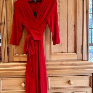 NWT: Conquista tie-waist midi dress, red, EU size 44/U.S. 14